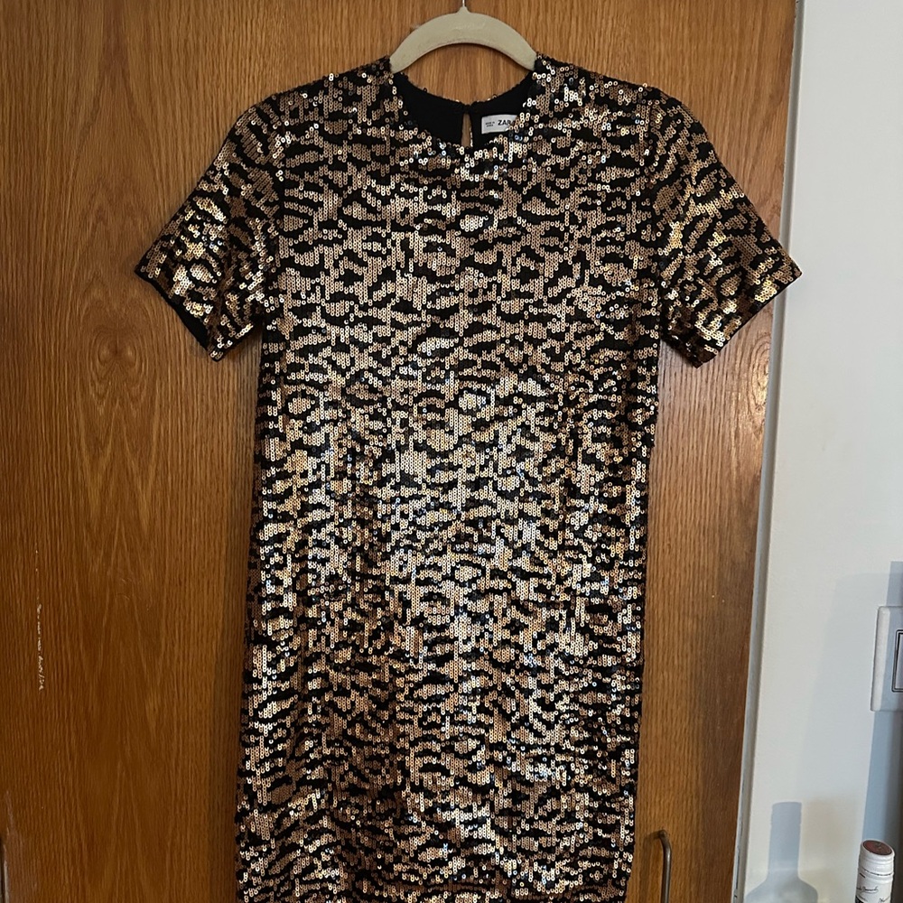 Zara Black and Gold Sequin Mini Dress